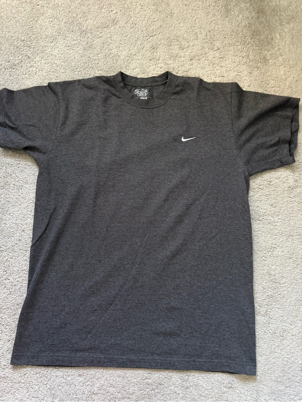 Nike Men’s Dark Charcoal Heather Short Sleeve Tee with White Swoosh